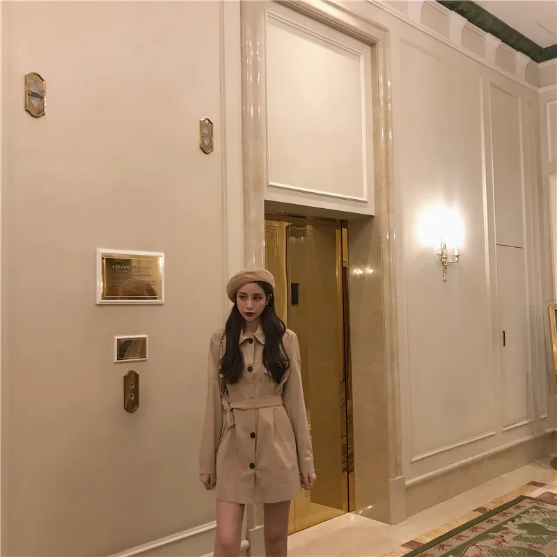 Trench Coat Female Autumn New Style Korean-style Middle Long Coat Double Purpose Elegant Slimming Cardigan Bandage Cloth Ov