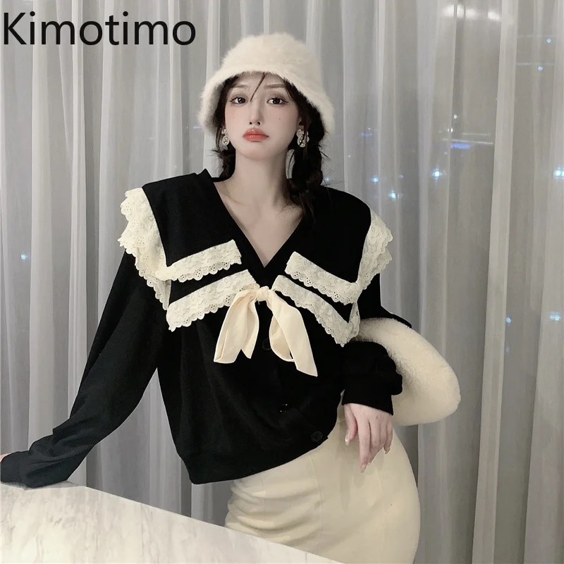 Женский свитер Kimotimo с двойным воротником-куклой Осень-зима 2021 пуловер милым