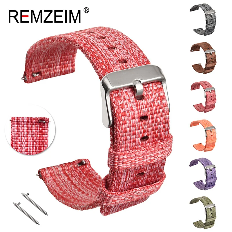 

REMZEIM Quick Release Strap Fashion Nylon Watch Band Lightweight Canvas Smart Watch Straps 18 20 22 24mm Different Colors