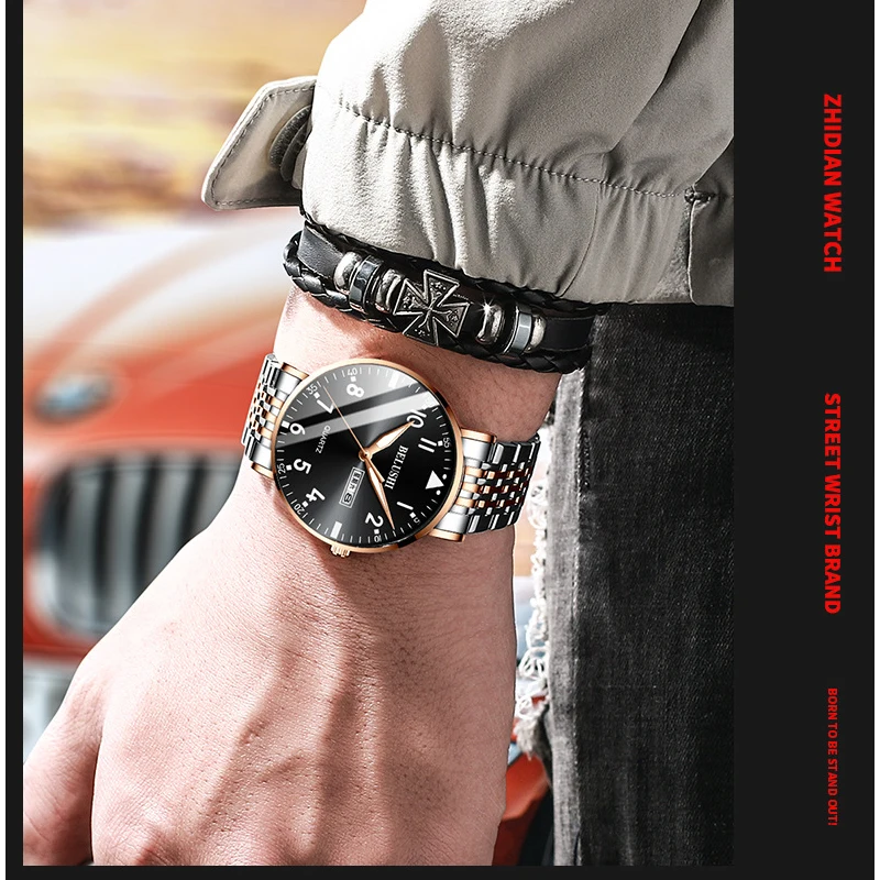 BELUSHI New Luxury Watch Business Waterproof Male Clock Fashion Luminous Date Stainless Steel Quartz Men Watch reloj hombre 5