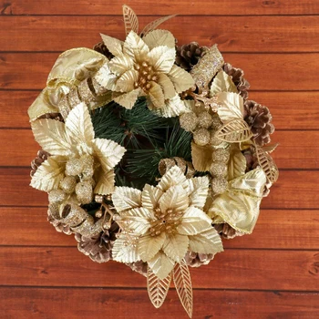 

New year's wreath d-20 cm "Flowers and ribbons" gold 1400109