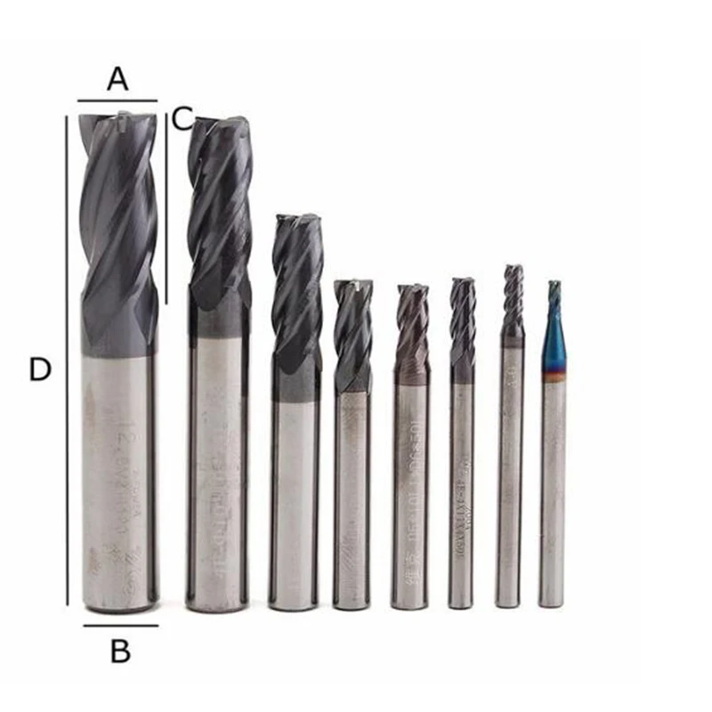8pcs 4 Flutes Carbide End Mill Set Tungsten Steel Milling Cutter Tool Hardness CNC 2-12mm Dia.