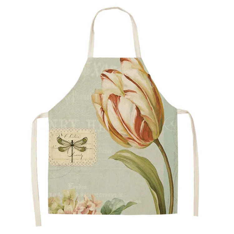 Parent-child Kitchen Apron Fashion Flower Bird Bee Print Sleeveless Cotton Linen Aprons for Kids Men Women Home Cleaning Tools