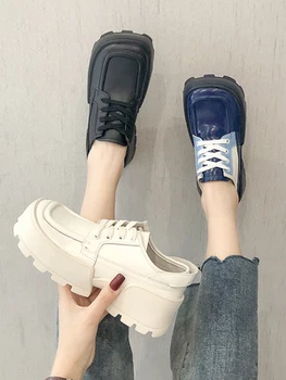 

Small leather shoes 2020 spring and autumn new fashion all-match square toe platform fashion casual flat shoes