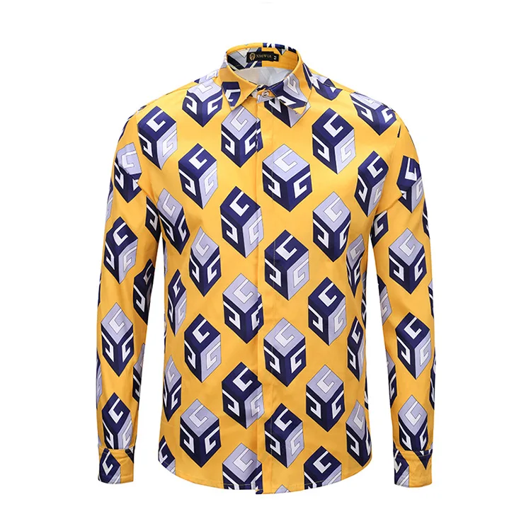 men gold shirt6 3D принт, мужские цветные радужные рубашки, крутые хипстерские Роскошные нарядные рубашки, Chemise Homme, новая модная уличная одежда, camisa masculina - Цвет: men gold shirt6