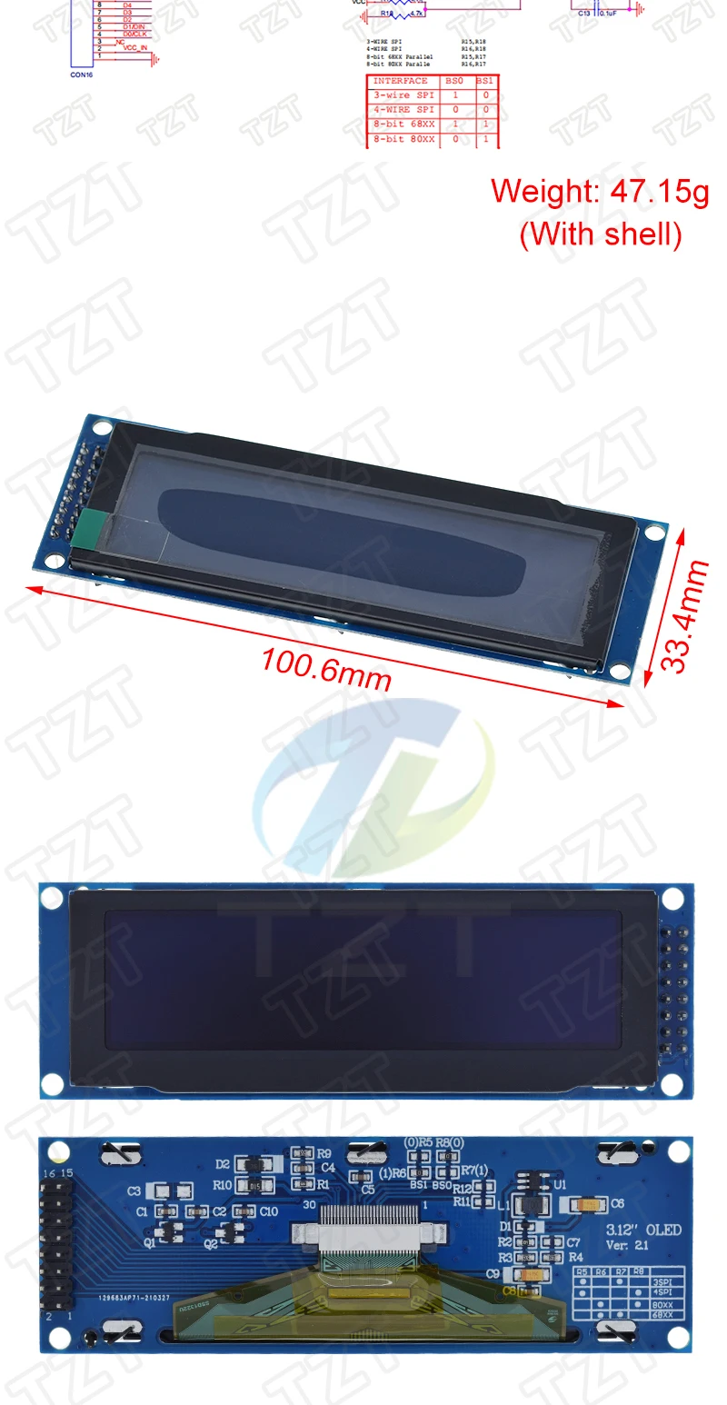 TZT 1/3PCS Echt OLED Display 3,12 "256*64 25664 Punkte Grafik LCD Modul Display Bildschirm LCM Bildschirm SSD1322 Controller – Detail 3