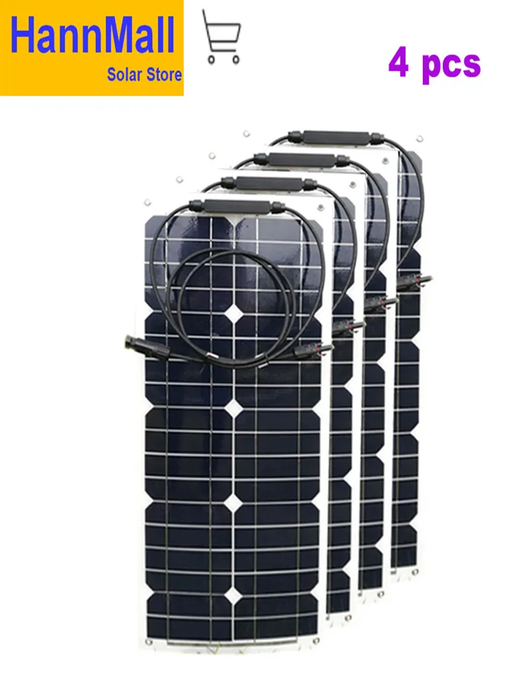 4PCS PET solar panel HannMall Гибкая панель солнечных батарей 12 в 25 Вт солнечное зарядное устройство для зарядки автомобильного аккумулятора 18 в Монокристаллический Модуль для дома - Цвет: 4PCS PET solar panel