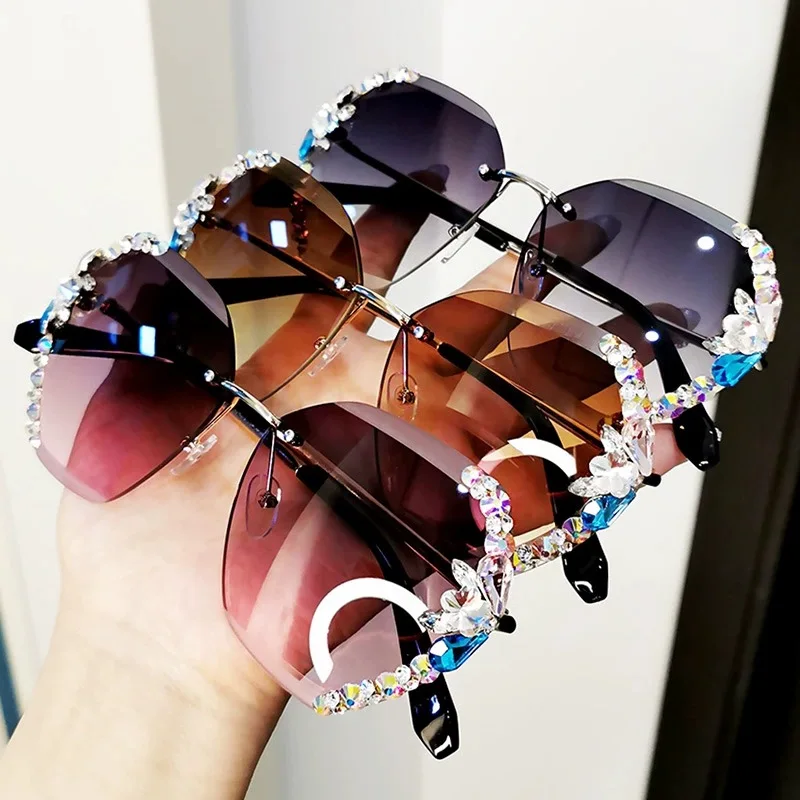 Солнцезащитные очки без оправы женские брендовые дизайнерские солнцезащитные с