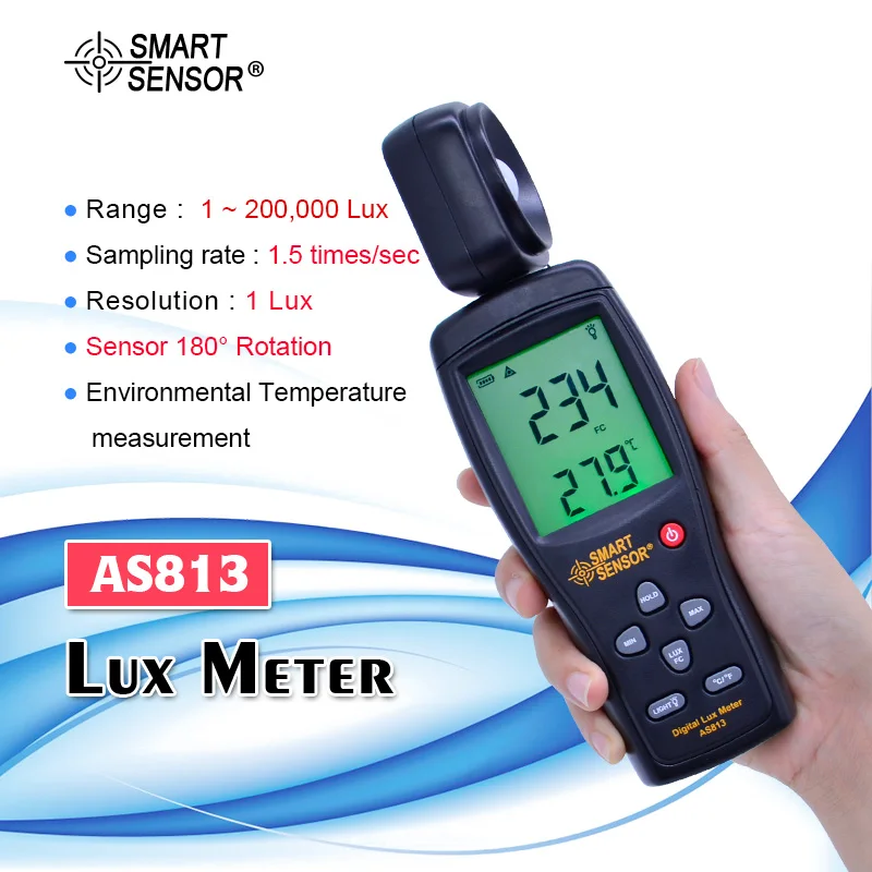 Умный датчик AS813 цифровой люксометр 1-200000 Lux Light Mete Высокоточный Люкс/Люкс-измеритель, фотометр