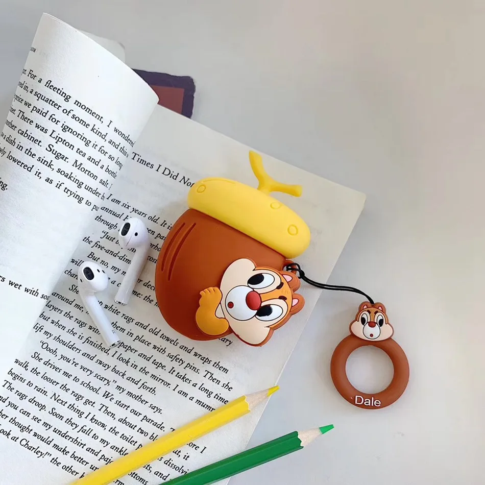 For AirPods 1/2 Case Cute Cartoon Squirrel Earphone Cases For Apple Airpods 2 Kawaii Soft Protect Cover with Finger Ring Strap - Цвет: Dale