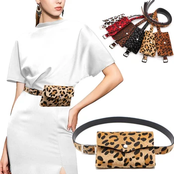 

New Street Snap Runway Looks Leopard Horse Hair Decoration Removable Belt Zero Wallet Purse Female Amphibious Phone Waist Bag