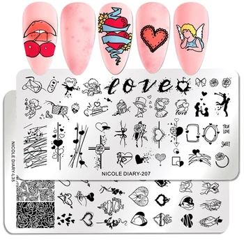 

NICOLE DIARY Valentine's Day Nail Stamping Plates Love Rose Flower Stamp Plate Stainless Steel Nail Design Stencil Tools