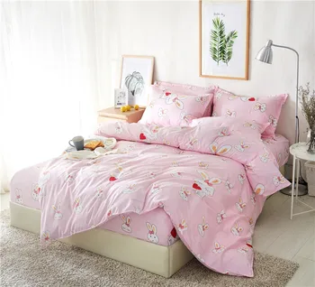 

BEST.WENSD Family bedding set High quality super soft duvet cover Fitted Sheet pillowcase Princess Bed set Cute rabbit Bedspread