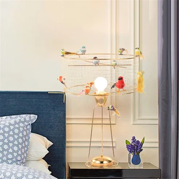 

nordic LED metal table lamp living room bedroom bedside LED desk lamp gold wire bird cage study decor table lights lighting