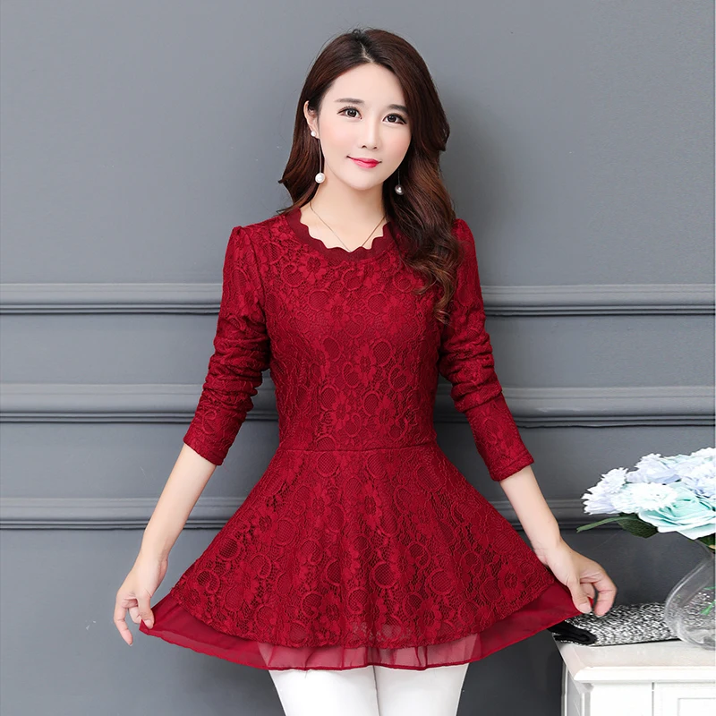 Arrival Fashion New 2021 Spring Long Sleeve Women's Blouses Lace Female Hollow Plus Size 4XL O-neck Solid Elegant Shirts 911F | Женская