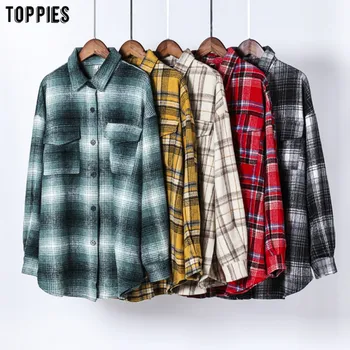 

Toppies 2020 vintage plaid shirt jackets women oversized shirts ladies tops plus size clothing fall
