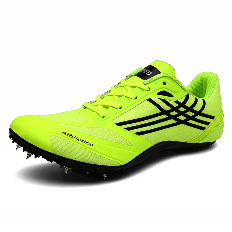 Men Women Lightweight Spikes Running Shoes Track and Field Student Running Training Shoes Nails Shoes Teenager Sneakers - Цвет: Green