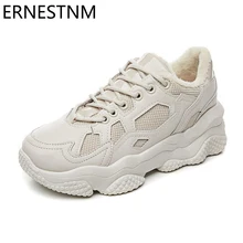 ERNESTNM/теплая плюшевая женская обувь; zapatillas mujer; кеды на высокой платформе; Новинка года; женская обувь; цвет черный, белый; дышащие кроссовки