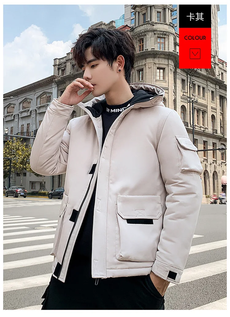 Новая стильная зимняя коллекция года, однотонная хлопковая стеганая одежда с капюшоном, Мужская трендовая универсальная хлопковая куртка в Корейском стиле для подростков и студентов