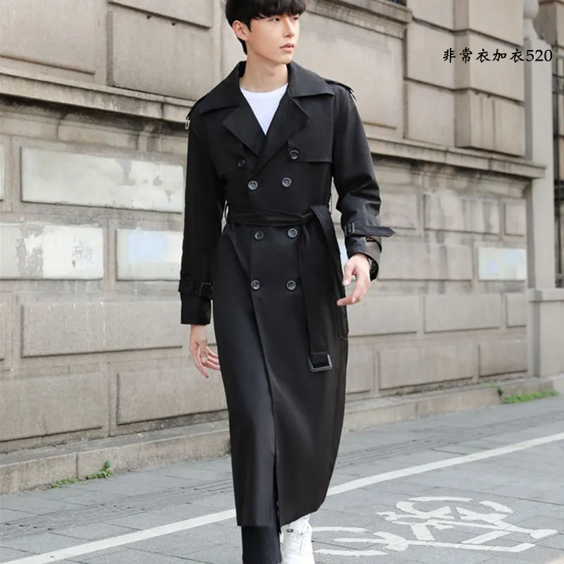 Мужской удлиненный плащ в английском стиле, двубортный, большой размер, черный цвет хаки, ветровка, пальто для B60
