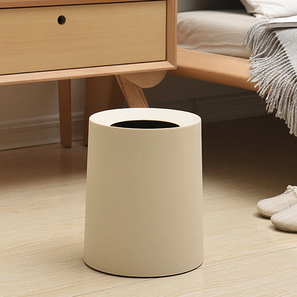 Plastic Round Double-layer Trash Can Household Kitchen Living Room Bathroom Bedroom Trash Solid Color Home Storage Trash Bin