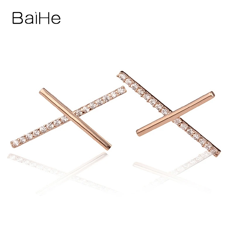 

BAIHE Genuine Solid 18K White/Yellow/Rose Gold H/SI Natural Diamonds Earrings Fine Jewelry Making Trendy X Stud Earrings Women