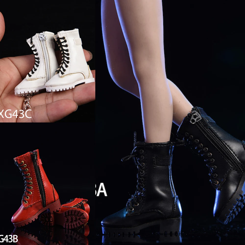 

3 Color 19XG43 1/6 Scale Female Zipper Leather Fashion Middle Boots Hollow Shoes for 12 Inches Action Figures