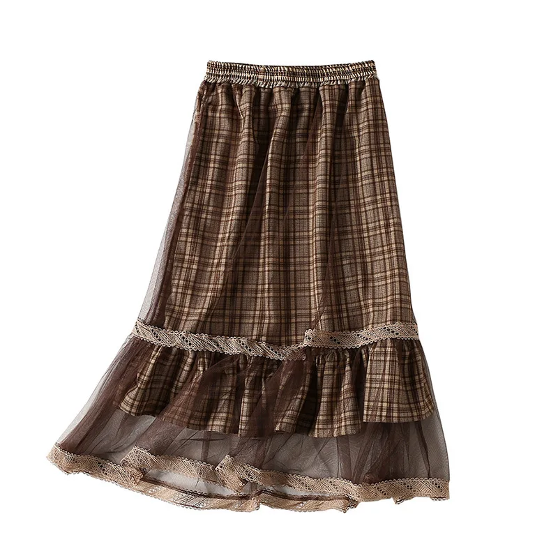 

One's Retro Pattern Skirt-Sweet Mesh Skirt Base Medium-length Skirt Skirt Entity
