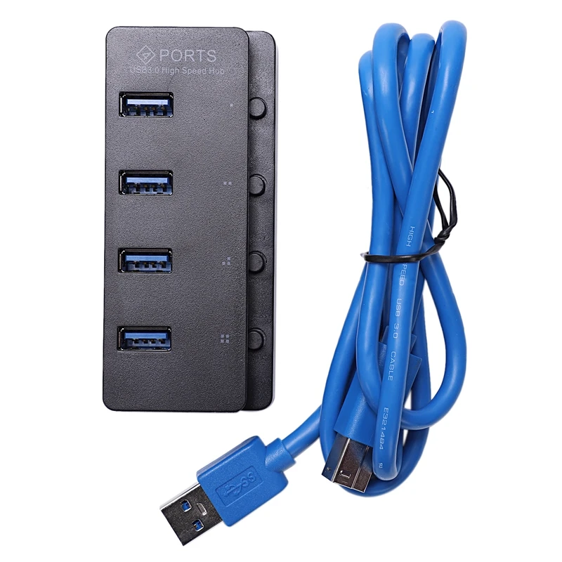 Usb 3,0 концентратор 4 порта скорость 5 Гбит/с адаптер питания для ПК ноутбука с переключателем ВКЛ/ВЫКЛ