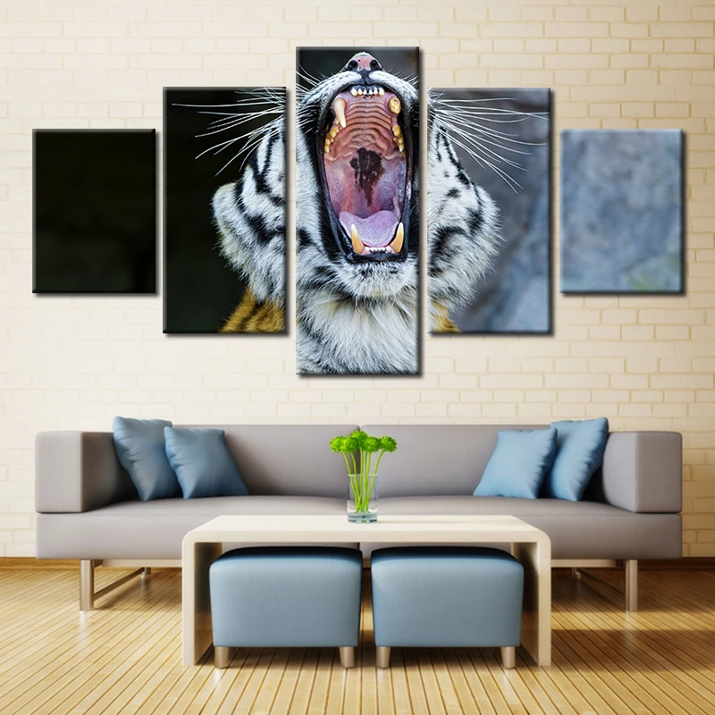 

Embelish 5 Pieces Wild Tiger Shout Modern Home Decor Modular Pictures Wall Art Posters For Living Room HD Print Canvas Paintings