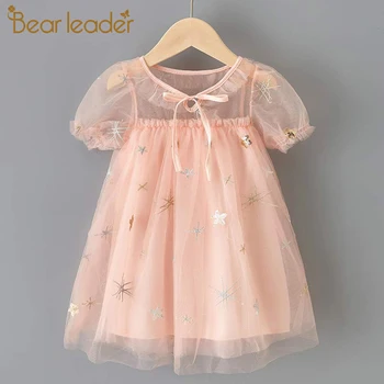

Bear Leader Kids Girls Dress New Summer Voile Princess Dresses Embroidery Dress Costumes Sequin Stars Children Clothing Suits
