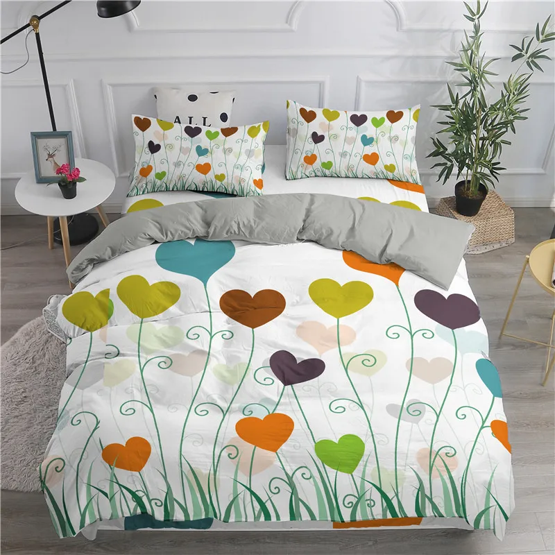 

ZEIMON Cartoon Bedding Set 3d Love Heart Comforter Bedding Sets Queen King Home Textiles 3Pcs Duvet Cover Set With Pillowcase