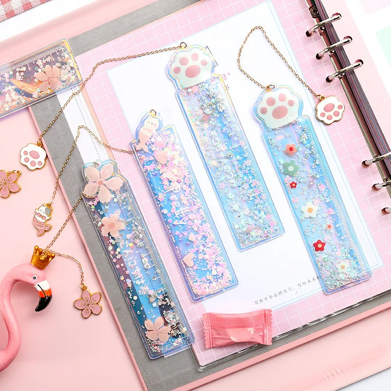 Oil Flow Sand Bookmark Rulers Kawaii Laser Girl Drawing Template Lace Sewing Ruler Stationery Office School