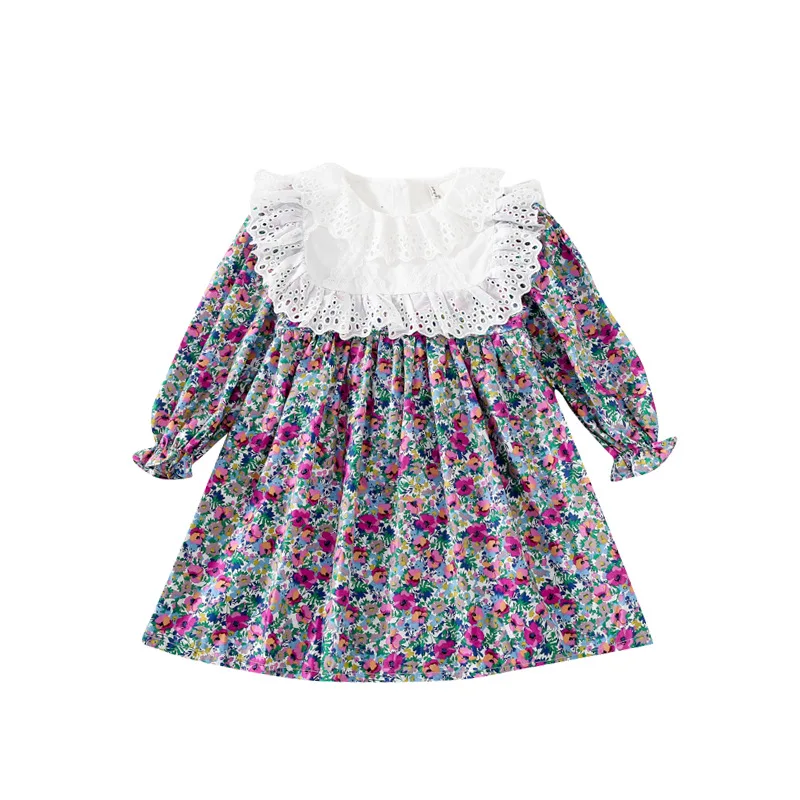 

Autumn New Girl's Dress Western Floral Lace dress Korean Girl's Princess Dress little girls clothing