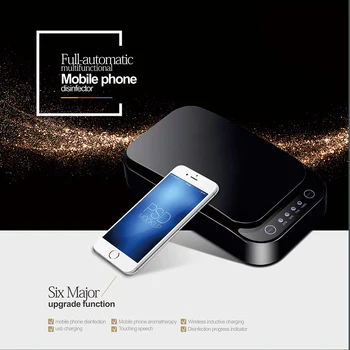 

2019 Smart Touch Screen USB/Wireless Charger Full-automatic Multifuctional Mobile phone Disinfector With Aroma/Voice functions
