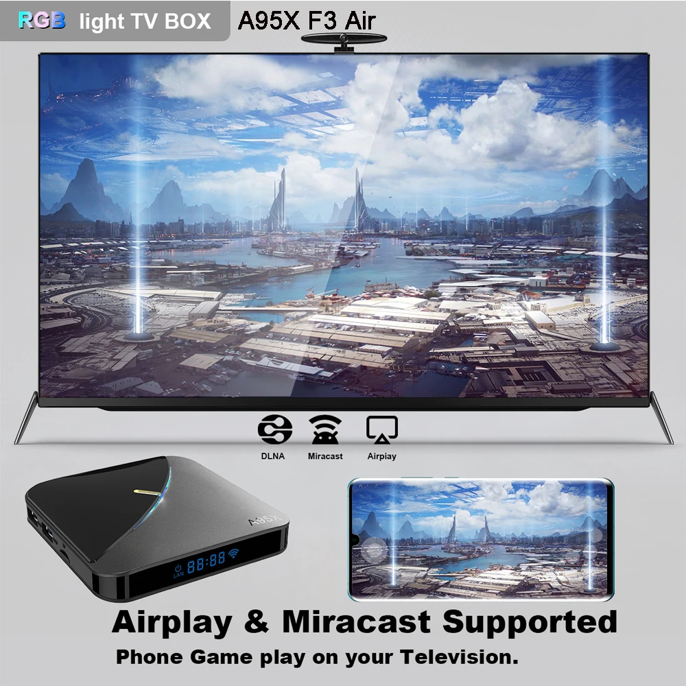 A95X F3 Air 8K RGB светильник ТВ приставка Android 9,0 Amlogic S905X3 4GB 64GB Wifi 4K 75fps Netflix Youtube приставка Android tv медиаплеер X3