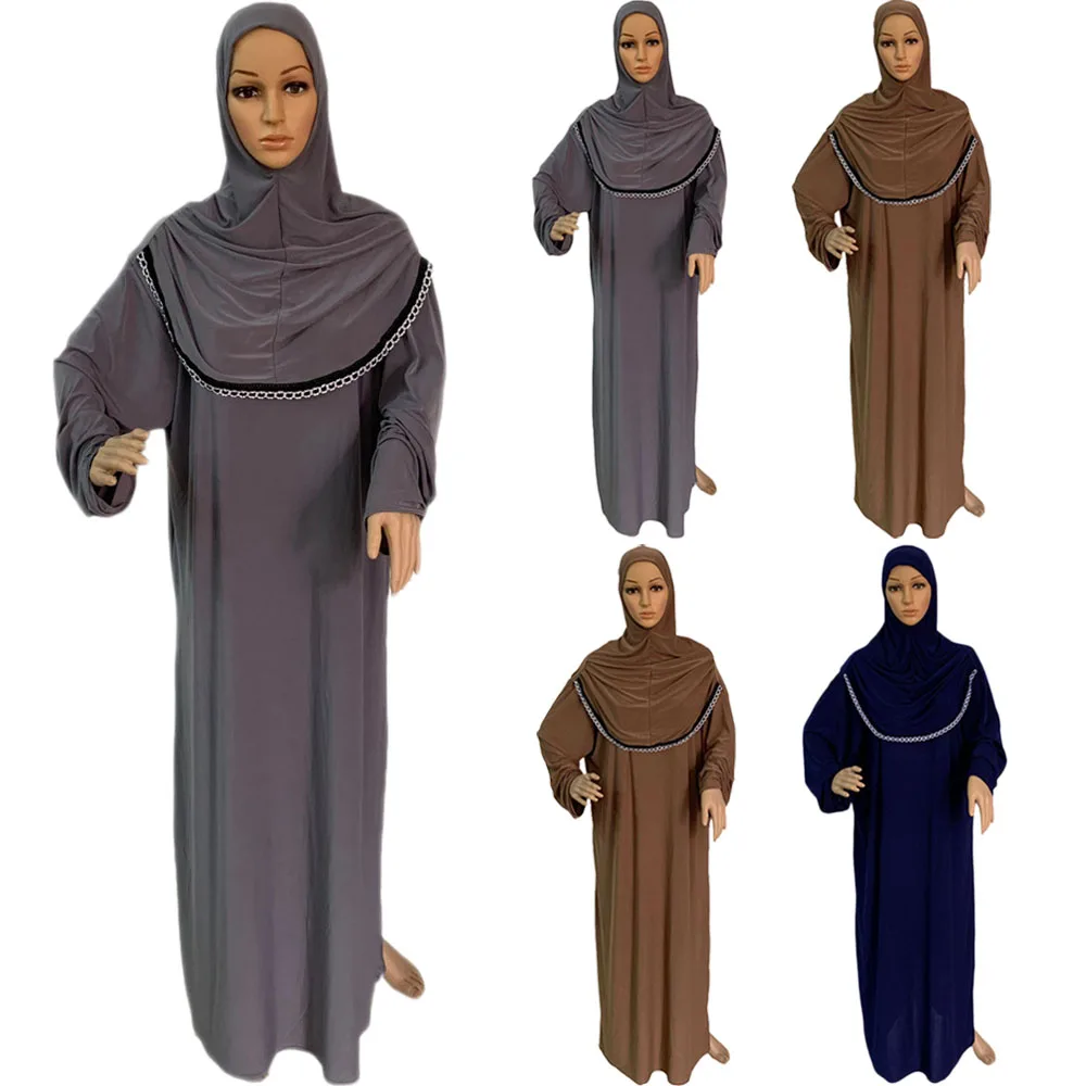 

Ramdan Eid Women Muslim Prayer Hooded Abaya One Piece Dress with Attached Hijab Headcover Scarf Dubai Saudi Islamic Worship