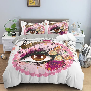 

Women Big Eyes Leaves Duvet Cover Butterfly Bedding Set Bed Linen Home Textile Bedclothes Soft Bed Set Queen/King Size for Kids