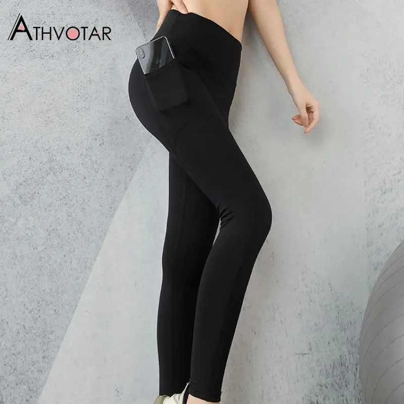 

ATHVOTAR Leggings Women Fitness High Waist with Pocket Legging Gym Elasticity Push Up Workout Sport Leggings Women