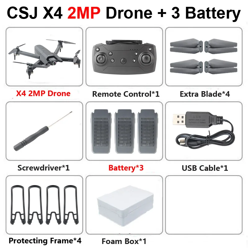 CSJ X4 складной Профессиональный Дрон с HD 4K камерой WiFi FPV широкоугольный оптический поток RC Квадрокоптер Вертолет игрушки SG106 E520S - Цвет: 2MP 3Battery Foam