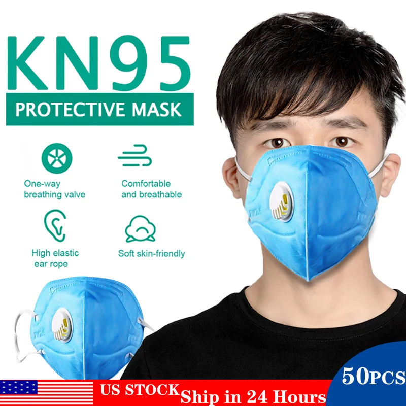 

50pcs KN95 Valve Face Mask 5 Layer N95 Protective Masks Particulate Respirator PM2.5 Protective Safety Same As KF94 FFP3