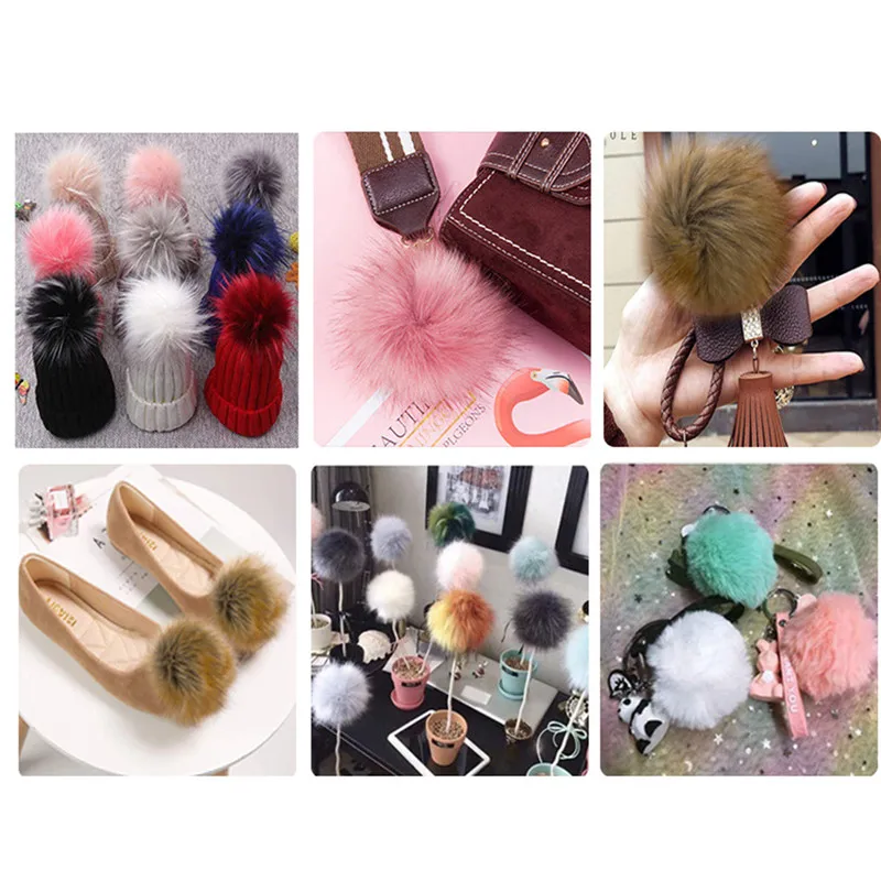 16pcs Fur Pom Pom Balls With Rubber Band Snap Button Shoes Hats Bags Fluffy Pom Pom DIY Hand Ornaments Crafts Accessories 8/10cm