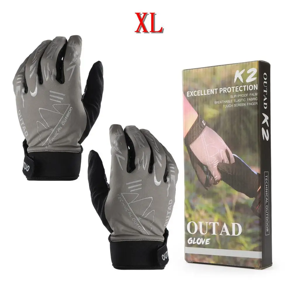Grey XL OUTAD Для мужчин/Для женщин на открытом воздухе полный палец перчатки Велоспорт перчатки горный велосипед перчатки шоссейные велосипеды перчатки - Цвет: Grey XL