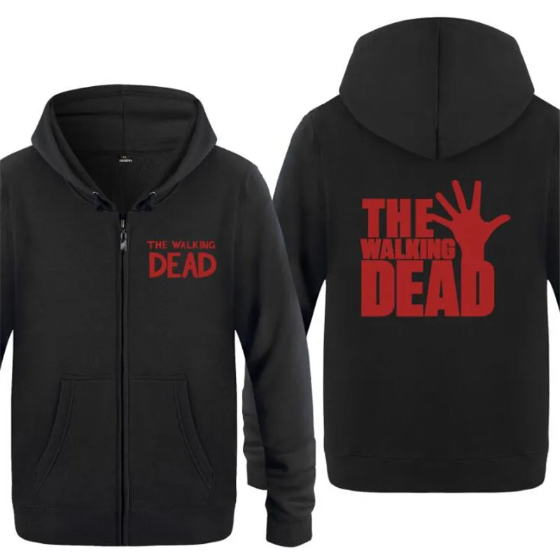 Black hoodie 3 Мужская толстовка с капюшоном с принтом «Ходячие мертвецы», мужская флисовая куртка на молнии с длинным рукавом, Мужская толстовка в стиле хип-хоп - Цвет: Black hoodie 3