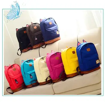 

Men Women Large Capacity Canvas Backpacks Cat Ear Design Students School Bag OR