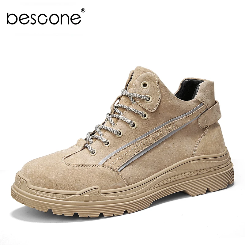 Beige BESCONE/мужские Ботинки martin; зимние уличные повседневные туфли хаки серого цвета; мужские Нескользящие дышащие удобные кроссовки; 9972-1 - Цвет: Beige