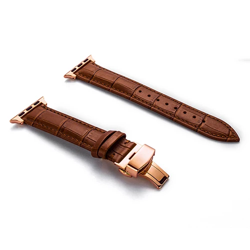 Кожаный ремешок для часов Apple Watch Band 38 мм 42 мм 44 мм 40 мм браслет с застежкой-бабочкой ремешок для часов Iwatch 5 4 3 2 1 - Цвет ремешка: Brown Gold