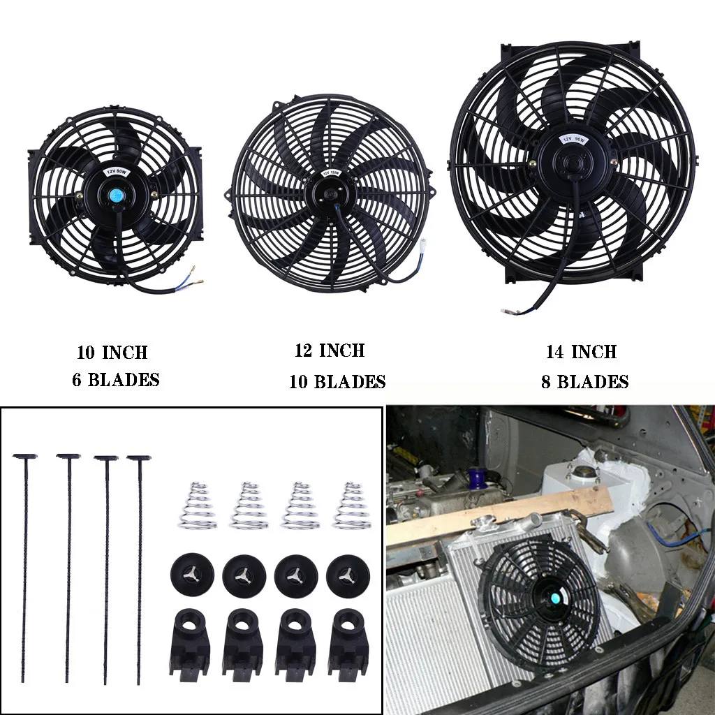 

10/12/14 Inch Electric Fan 12V Radiator Oil Cooling Car Truck ATV Boat RV Load Speed r/min 2400 80W 6Amps 6 Leaf CFM air flow 8X