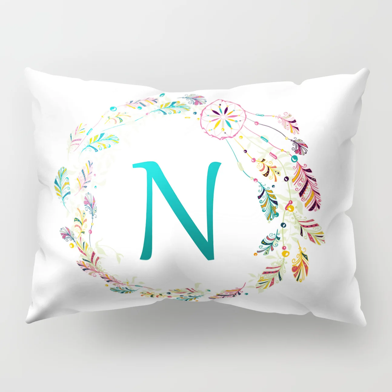 English Alphabet Floral Print Pillow Case Waist Cushion Cover Home Bed Decor Noe - Цвет: N
