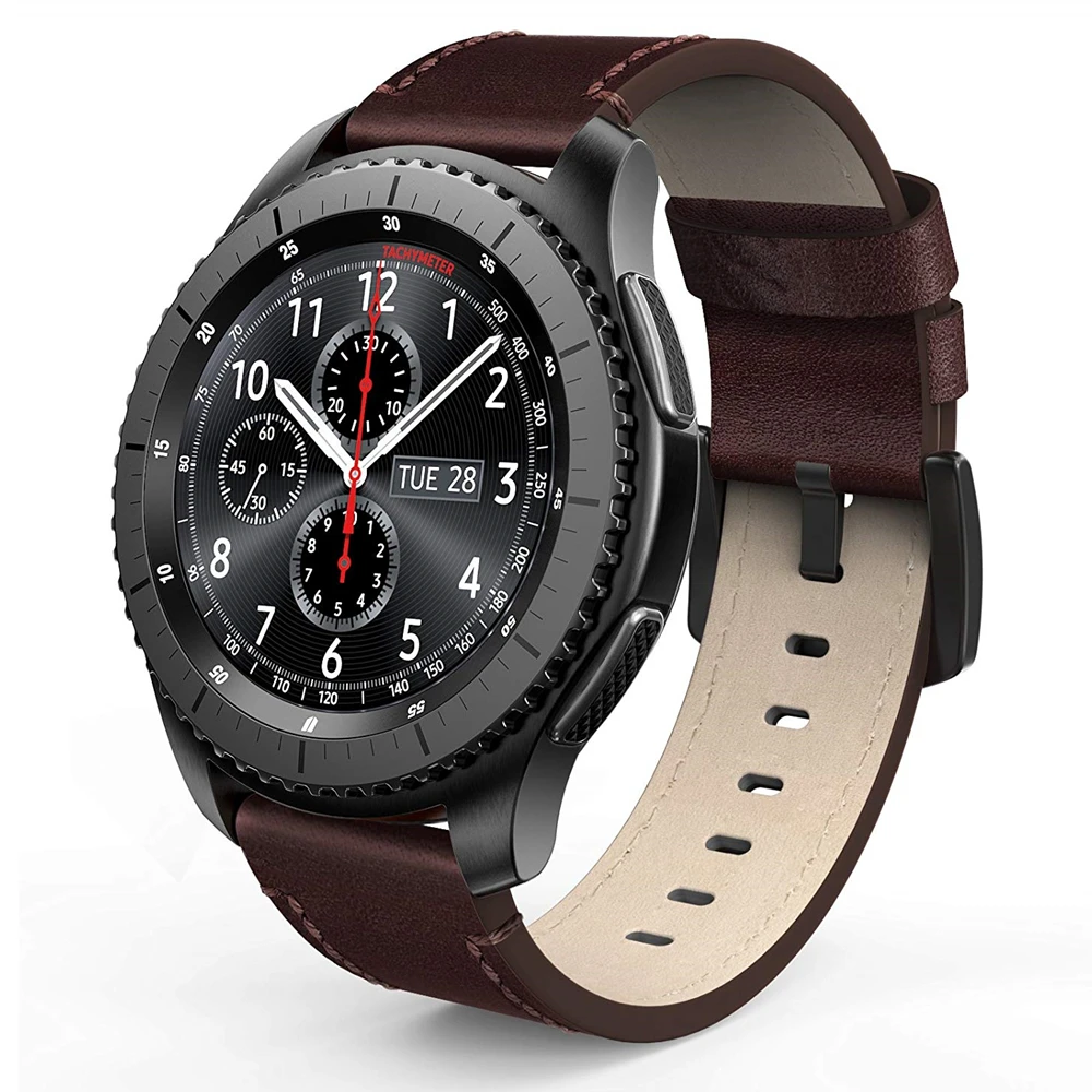Кожаный ремешок для Galaxy Watch 42 мм 46 мм Active2 gear S3 Band 20 22 мм ремешок для часов Ticwatch E Amazfit Bip SmartWatch correa - Цвет ремешка: red brown